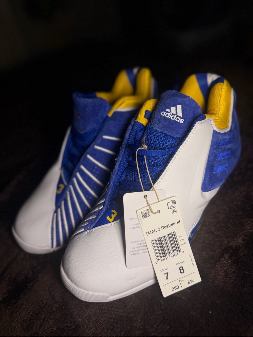 adidas Blue, White & Yellow TMAC 3 Restomod Sneakers
